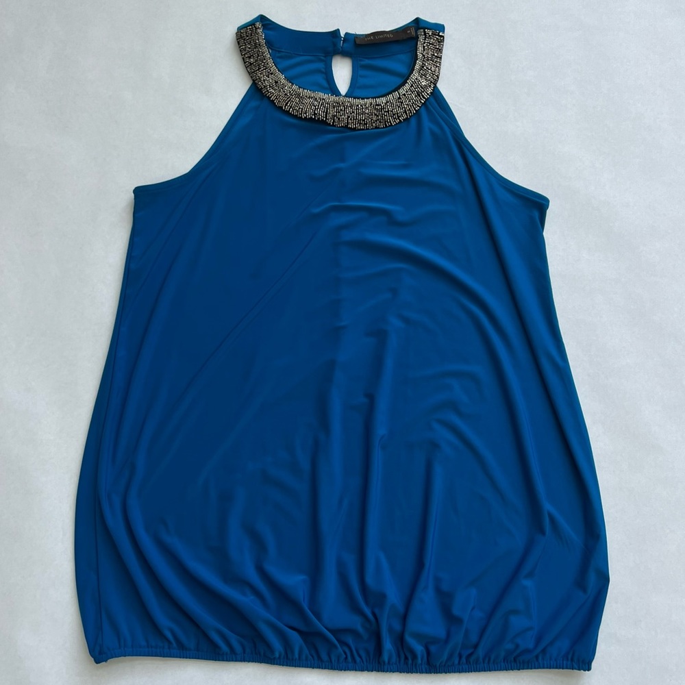 Blue decorative collar sleeveless blouse